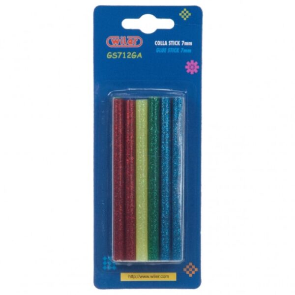 WILER - 12 Stick colla a caldo colorati e glitterti Ø7mm