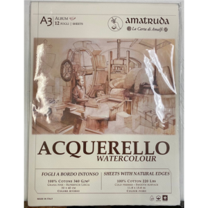 AMATRUDA - La Carta di Amalfi Album Acquerello A3 12 fogli avorio bordo intonso 100% cotone 340 gr grana fine