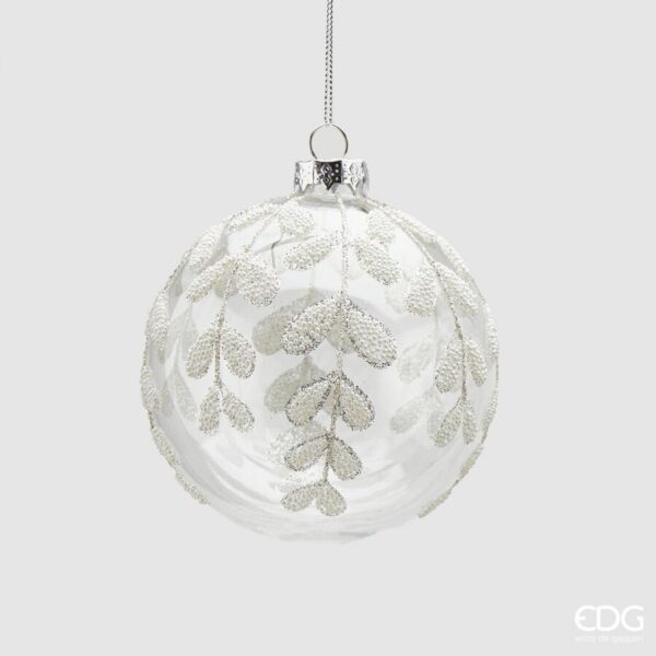 EDG - Pallina in vetro trasparente con decorazioni fogli bianche