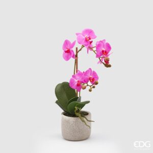 EDG - Pianta artificiale Orchidea rosa con vaso in cemento tortora h.42 cm