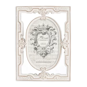 BLANC MARICLO' - Portafoto bianco anticato in resina con inserti a specchio 16x21 cm