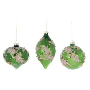 Blanc Mariclò - Sfera di vetro verde con foglie glitter oro e argento