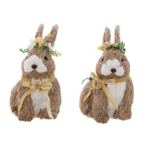 BLANC MAARICLO' - Coniglietti di paglia con nastrino e fiori Dorabella h.22 cm