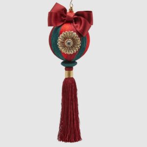 EDG - Pallina con nappa in tessuto verde, bordeaux, rosso con gioiello