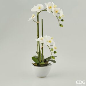 EDG - Fiore artificiale Orchidea Phalaenopsis Bianca in vaso da fiori