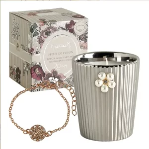 MATHILDE M. – Candela profumata con bracciale placcato in oro 18 carati all'interno Fleur de coton Bijou Célébration 20 ans