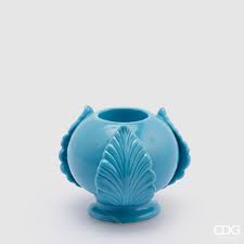 EDG – Pumo pugliese porta candela in porcellana celeste h.11 cm
