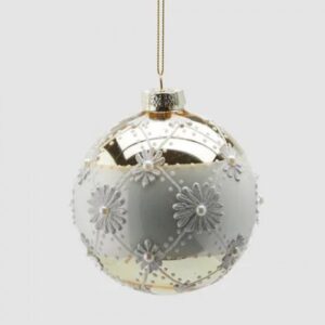 EDG - Pallina in vetro decorata oro e bianca d10