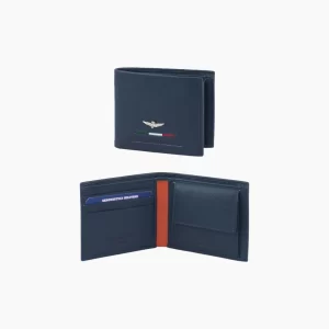 AERONAUTICA MILITARE – Portafoglio piccolo in pelle blu Fighter