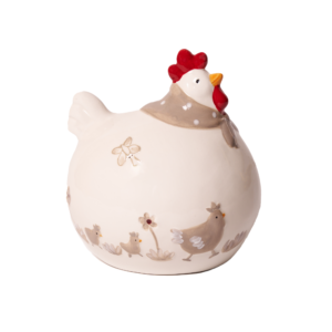 STILE NORDICO - Gallina tonda grande in ceramica con dipinto su un lato