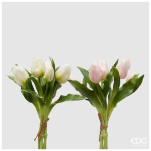 EDG - Fiore artificiale Mazzo di Tulipani bianchi/rosa