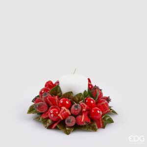 EDG - Decoro natalizio girocandela rosa canina con bacche d.13 cm