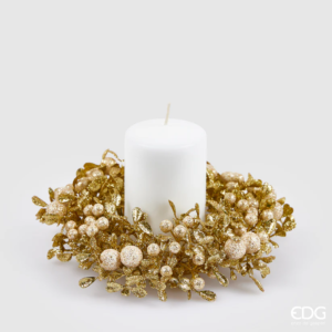 EDG - Corona porta candela bacche e foglie oro diam.18 cm