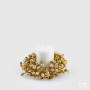 EDG - Corona porta candela bacche e foglie oro diam.12 cm