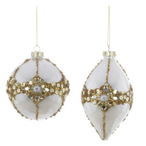 BLANC MARICLO' - Palla di Natale in vetro bianco con brillantini