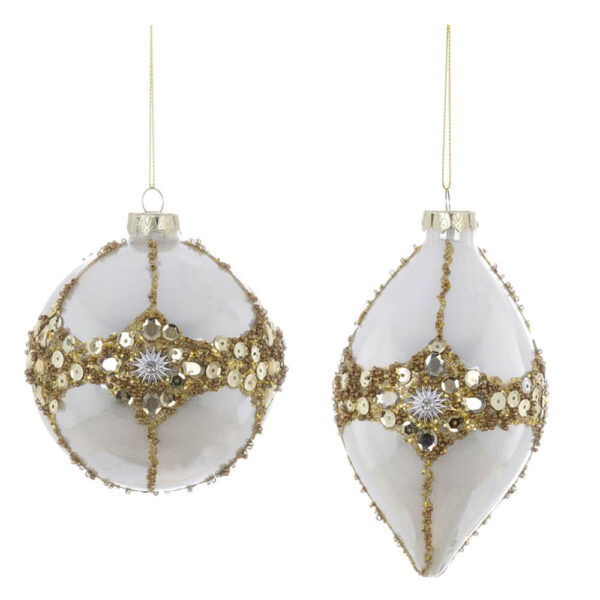 BLANC MARICLO' - Palla di Natale in vetro bianco con brillantini