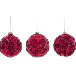 BLANC MARICLO' - Sfera vetro foglie floccate rosso diametro 10 cm