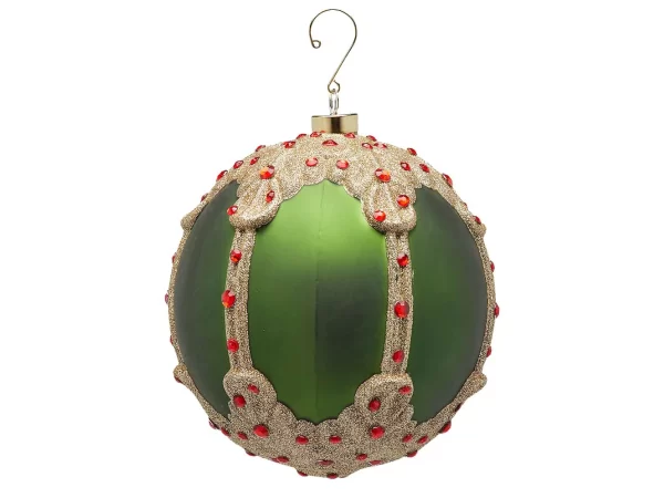 EDG - Pendente natalizio palla con rubini verde e oro in vetro opaco e glitterato 16,5cm