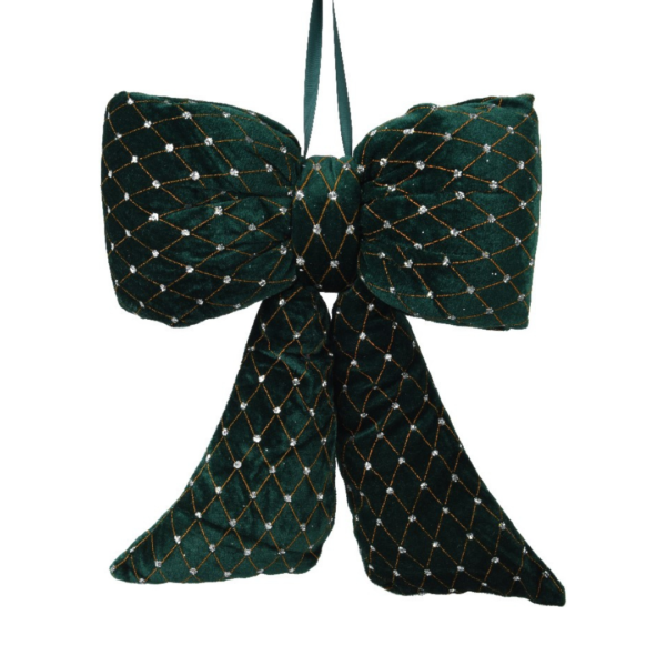 DECORIS - Fiocco in velluto verde e paillettes oro 11x33x37 cm