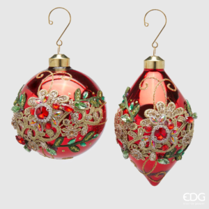 EDG - Decorazione natalizia sfera rosso con decoro floreale