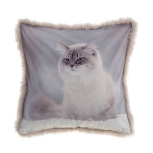 BLANC MARICLO' - Cuscino stampato con eco pelliccia con gatto 45x45