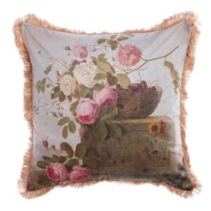 BLANC MARICLO' - Cuscino romantico con frange serie bouquet 45x45 cm