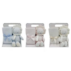 BLANC MARICLO - Copertina con pupazzo in scatola 100 x 75 cm “Baby Plaid” - Colori assortiti