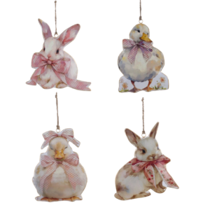 BLANC MARICLO - Decoro in Metallo Coniglietti e Paperelle - 15 cm