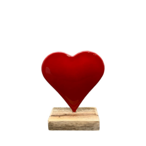 EXNER GMBH - Cuore Piccolo Smaltato Rosso in Metallo e Legno - 10,5x5x12 cm