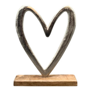 EXNER GMBH - Cuore Puro Argento Grande in Alluminio e Legno - 23x6x27 cm