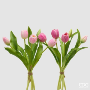 EDG - Bouquet di Tulipani Real Touch H30 - 5 pz con foglie Ass Rosa e Fuxia