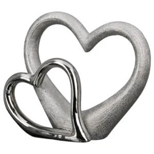 GILDE - Scultura in porcellana argento "Doppio Cuore"